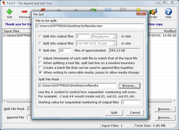 File Append and Split Tool screenshot