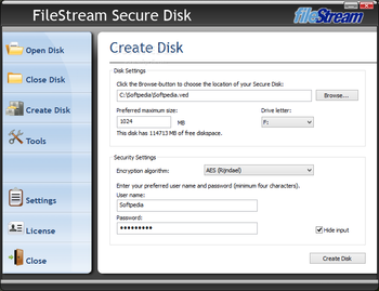 FileStream Secure Disk screenshot