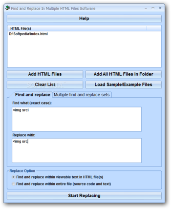 Find and Replace In HTML Files Software screenshot