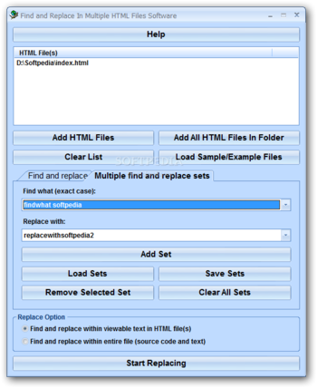 Find and Replace In HTML Files Software screenshot 2