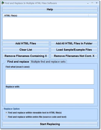 Find and Replace In Multiple HTML Files Software screenshot
