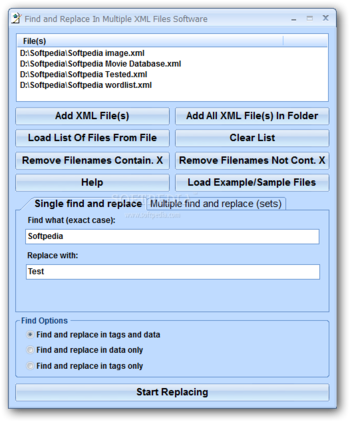 Find and Replace In Multiple XML Files Software screenshot