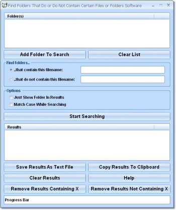 Find Folders That Do or Do Not Contain Certain Files or Folders Software screenshot