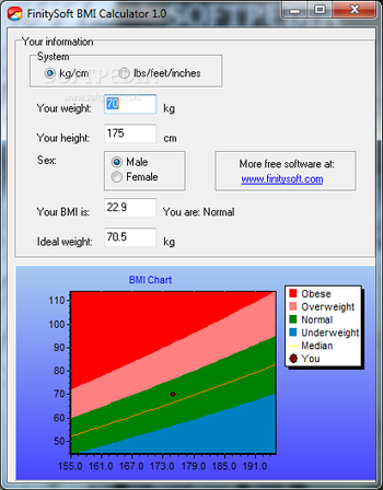 FinitySoft BMI Calculator screenshot