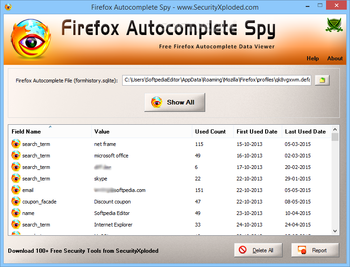 Firefox Autocomplete Spy screenshot