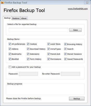 Firefox Backup Tool screenshot