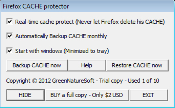 Firefox Cache Protector screenshot