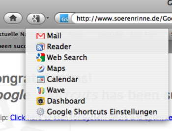 Firefox Google Shortcuts screenshot