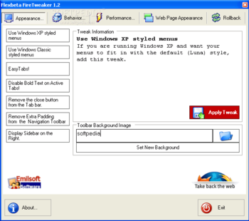 Flexbeta FireTweaker screenshot
