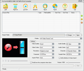 FLV to AVI MPEG WMV 3GP MP4 iPod Convert screenshot