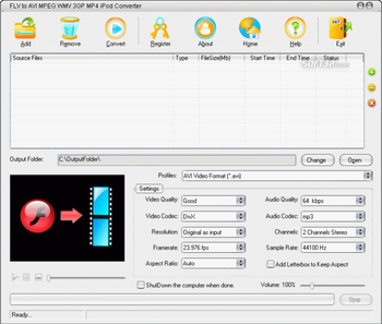 FLV to AVI MPEG WMV 3GP MP4 iPod Convert screenshot 3