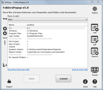 FoldersPopup screenshot