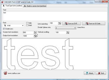 Font 2 DXF and G-Code screenshot