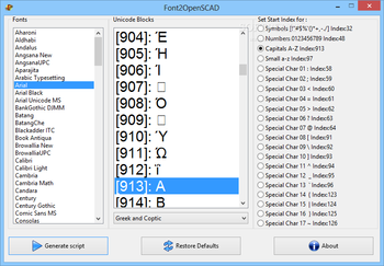 Font2OpenSCAD screenshot