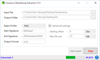 Forensics MemDump Extractor screenshot 2