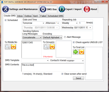 Fort Digital Hardware SMS Broadcast System 2010 screenshot 2