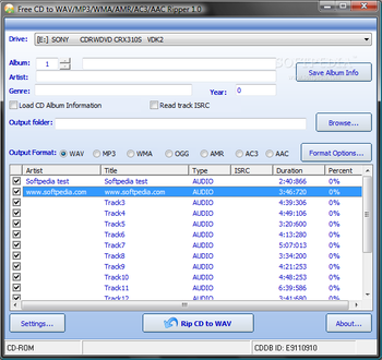 Free CD to WAV MP3 WMA AMR AC3 AAC Ripper screenshot