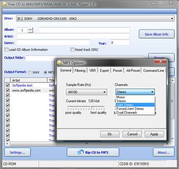 Free CD to WAV MP3 WMA AMR AC3 AAC Ripper screenshot 2