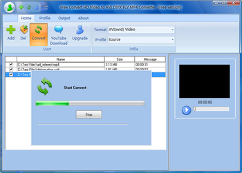 Free Convert HD Video to AVI DIVX FLV screenshot