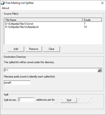 Free Mailing List Splitter screenshot