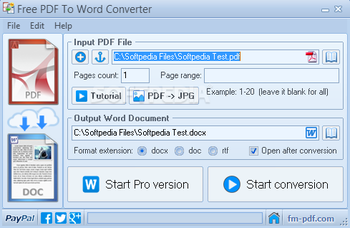 Free PDF To Word Converter screenshot