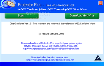 Free Virus Removal Tool for W32/Conficker (aliases W32/Downadup, W32/Kido) Worm screenshot