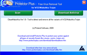 Free Virus Removal Tool for W32/Malushka Trojan screenshot