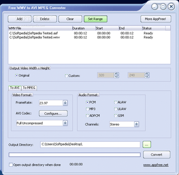 Free WMV to AVI MPEG Converter screenshot