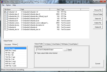 Free Word/Doc Txt to Image Jpg/Jpeg Bmp Tiff Png Converter screenshot
