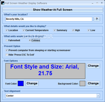 Full Screen Weather Display Software screenshot