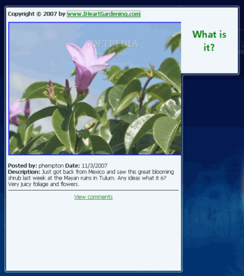Garden plant identification tool screenshot
