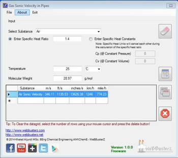 Gas Sonic Velocity Calculator screenshot