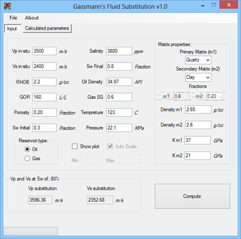 Gassmann's Fluid Substitution (formerly Gassmann's Equation) screenshot