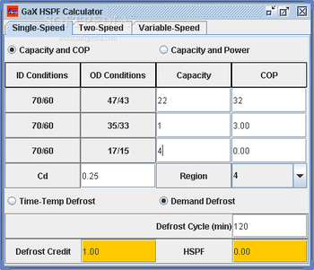 GaX HSPF Calculator screenshot