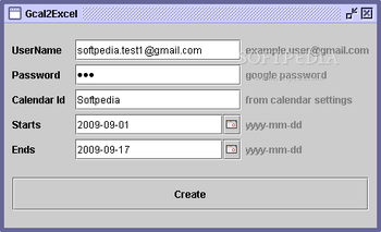 Gcal2Excel screenshot