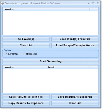 Generate Acronym and Mnemonic Devices Software screenshot