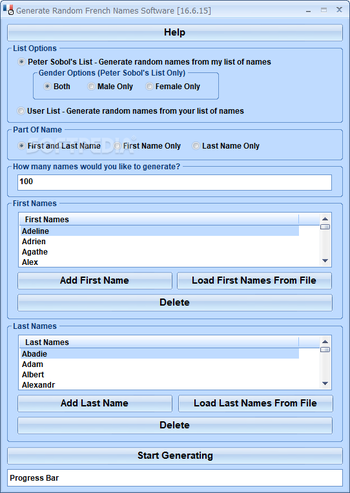Generate Random French Names Software screenshot