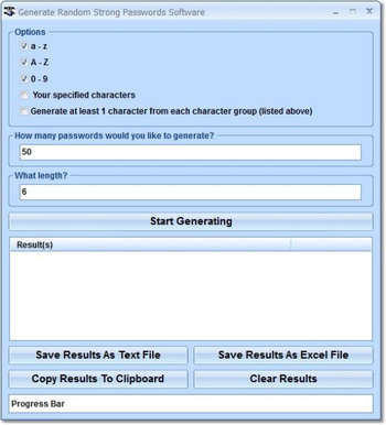 Generate Random Strong Passwords Software screenshot