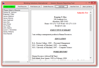 Generic Resume Reporting Tool screenshot 2