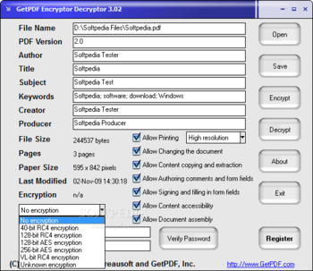 GetPDF Encryptor Decryptor screenshot