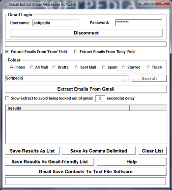 Gmail Extract Email Addresses Software screenshot