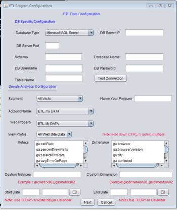 Google Analytics ETL to MySQL / SQL Server screenshot