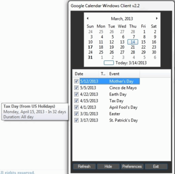 Google Calendar Client for Windows screenshot 2
