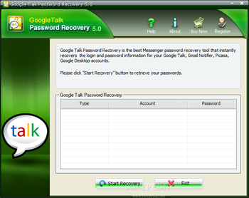Google Talk Password Recovery screenshot