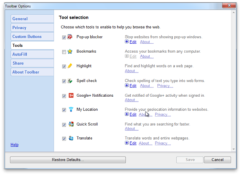 Google Toolbar screenshot
