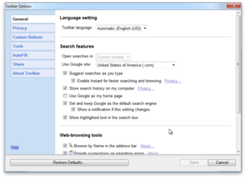 Google Toolbar screenshot 2