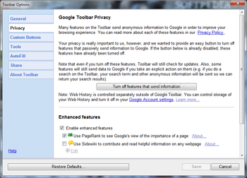 Google Toolbar screenshot 8