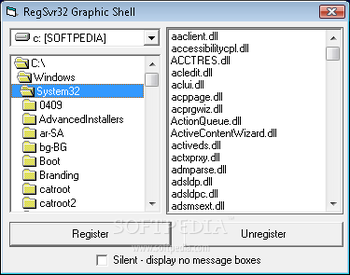 Graphical Interface to RegSvr32 screenshot