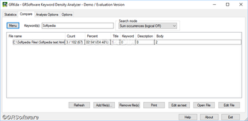 GRSoftware Keyword Density Analyzer screenshot 2