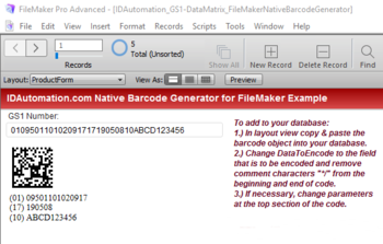 GS1 DataMatrix FileMaker Barcode Generator screenshot